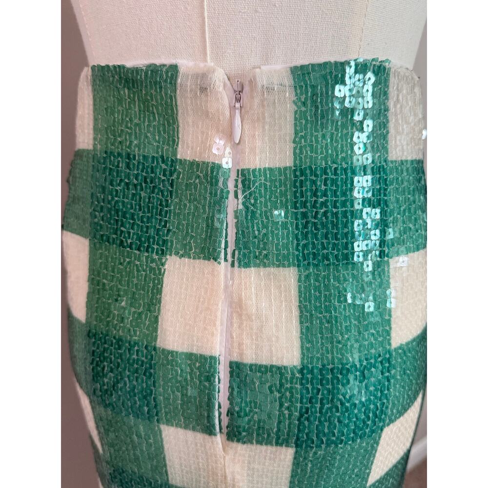 Brooks Brothers Green Gingham Sequin Pencil Skirt Size 8 Midi Party - Picture 5 of 7